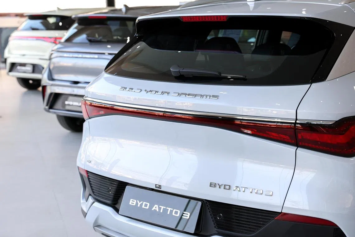 A BYD ATTO 3 car is seen at a BYD show room in Bangkok, Thailand, January 17, 2024. REUTERS/Athit Perawongmetha