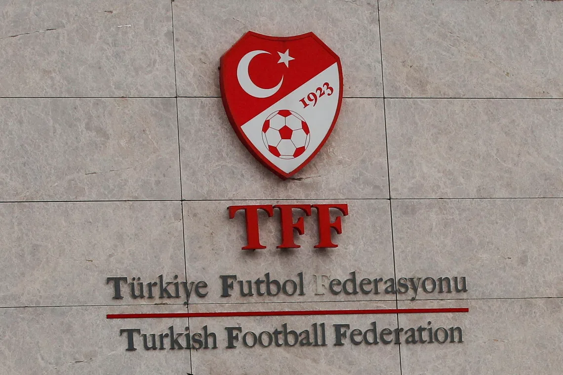 FILE PHOTO: FILE PHOTO: A logo of the Turkish Football Federation (TFF) is seen at the entrance of Riva Hasan Dogan national team training centre and education facilities in Istanbul, Turkey December 12, 2023. REUTERS/Dilara Senkaya/File Photo/File Photo