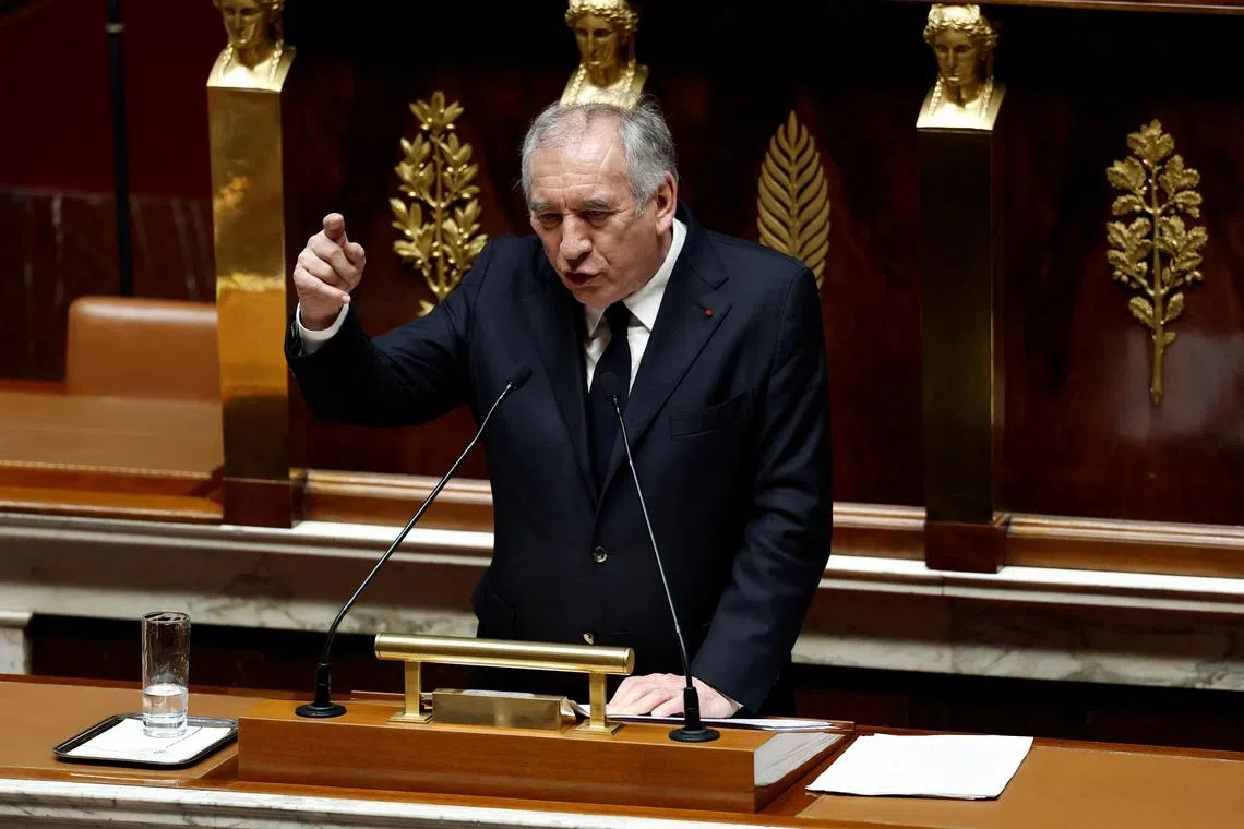 French Prime Minister Francois Bayrou delivers his general policy speech at the National Assembly in Paris, France, January 14, 2025. REUTERS/Benoit Tessier