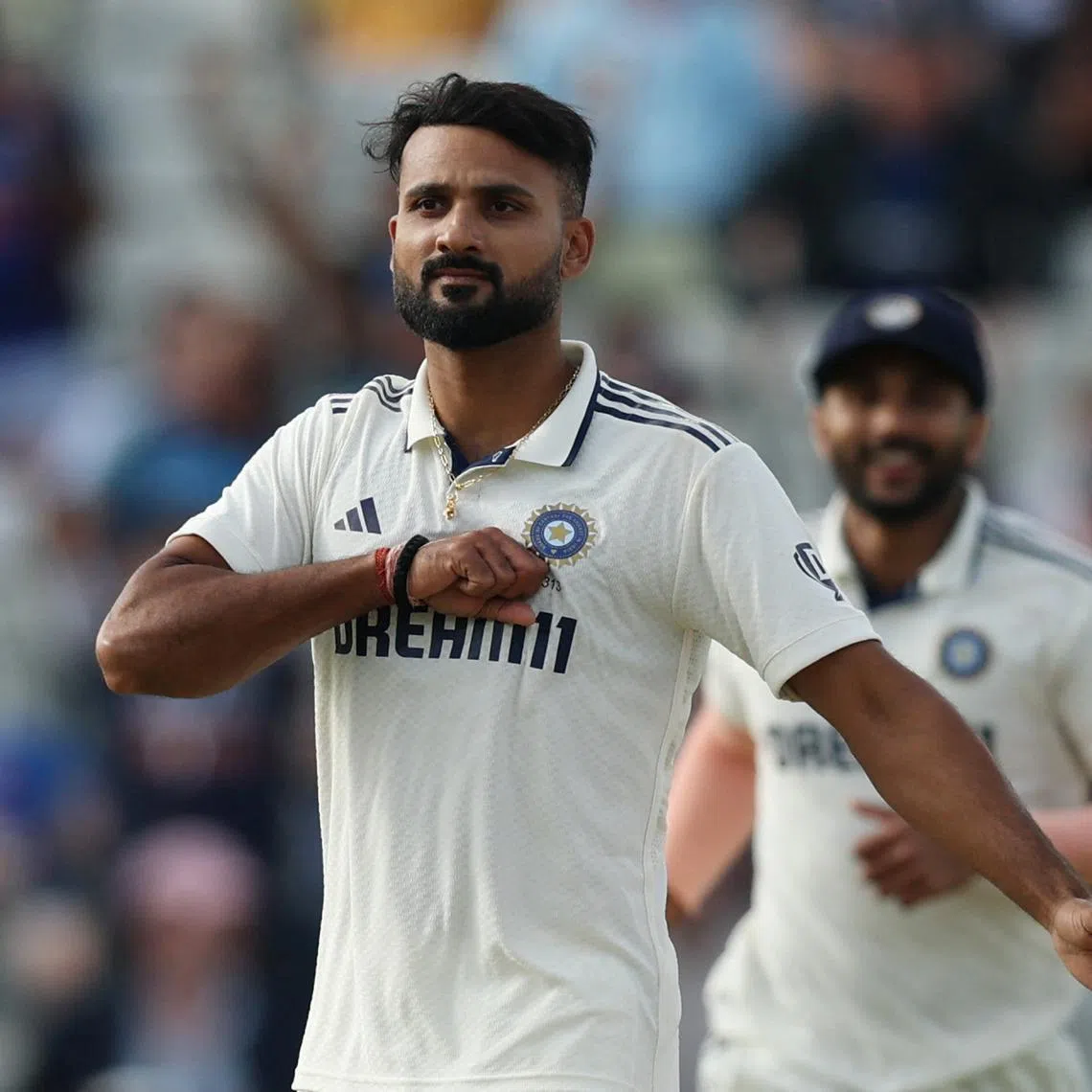 FILE PHOTO: Cricket - Second Test - England v India - Edgbaston Cricket Ground, Birmingham, Britain - July 5, 2025 India's Akash Deep celebrates after taking the wicket of England's Joe Root Action Images via Reuters/Paul Childs/File Photo