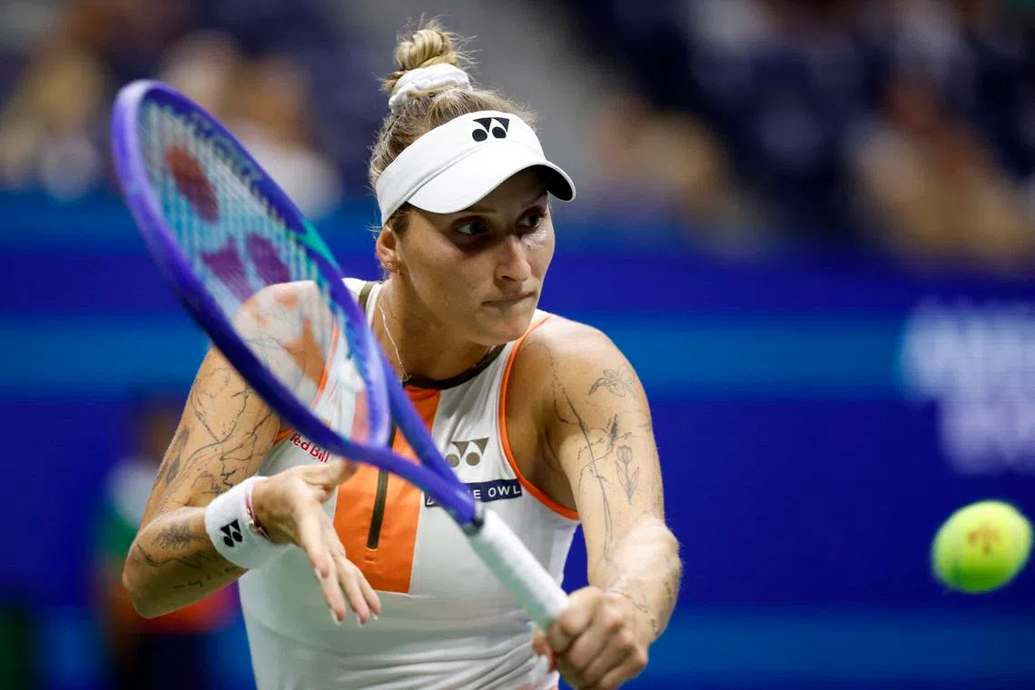 Tennis - U.S. Open - Flushing Meadows, New York, United States - August 31, 2025 Czech Republic's Marketa Vondrousova in action during her fourth round match against Kazakhstan's Elena Rybakina REUTERS/Eduardo Munoz