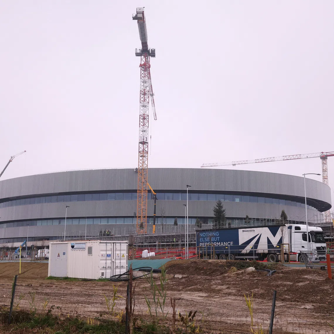 A general view of the construction site of the PalaItalia Santa Giulia ice hockey arena, which will host the hockey and para hockey competitions at the Milano Cortina 2026 Winter Olympic Games, in Milan, Italy, December 1, 2025. REUTERS/Claudia Greco