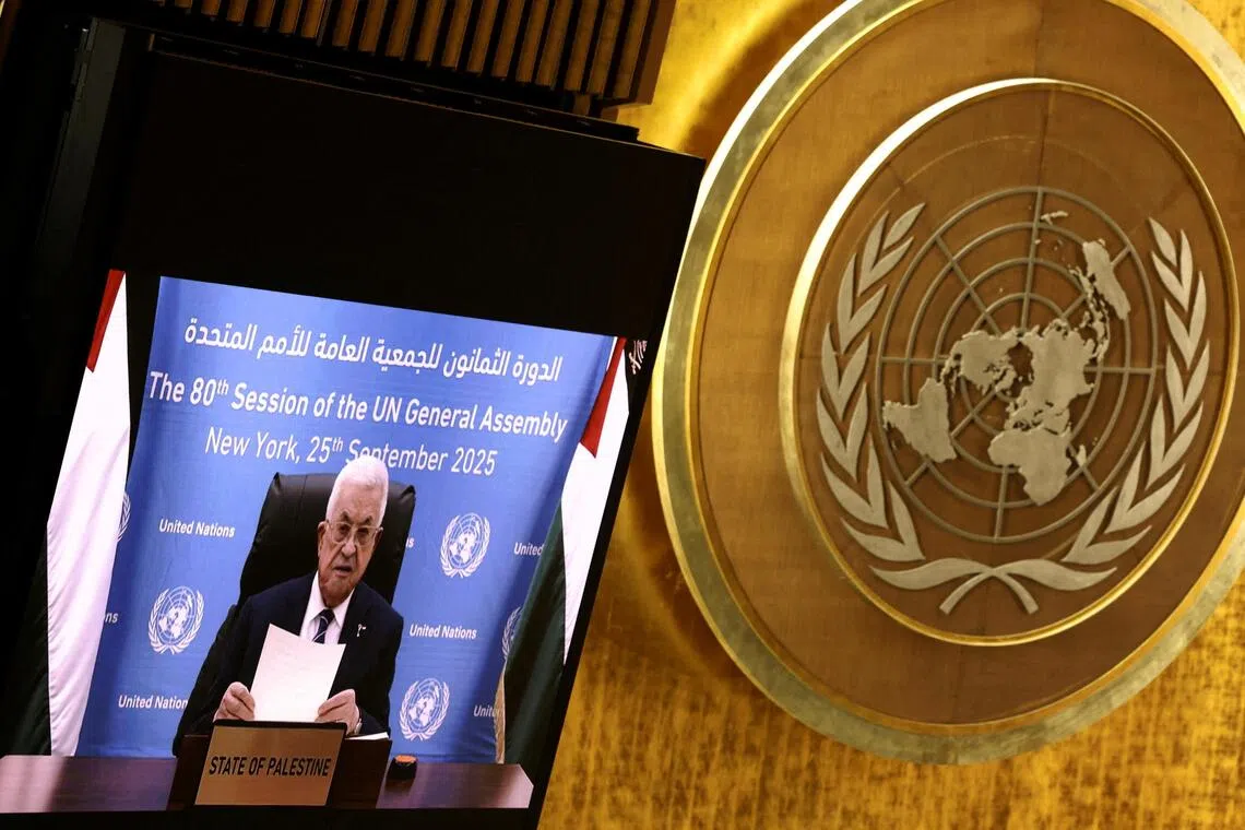 Palestinian President Mahmoud Abbas addressing the UN General Assembly via video, on Seot 25, after the US denied him a visa to travel to New York.