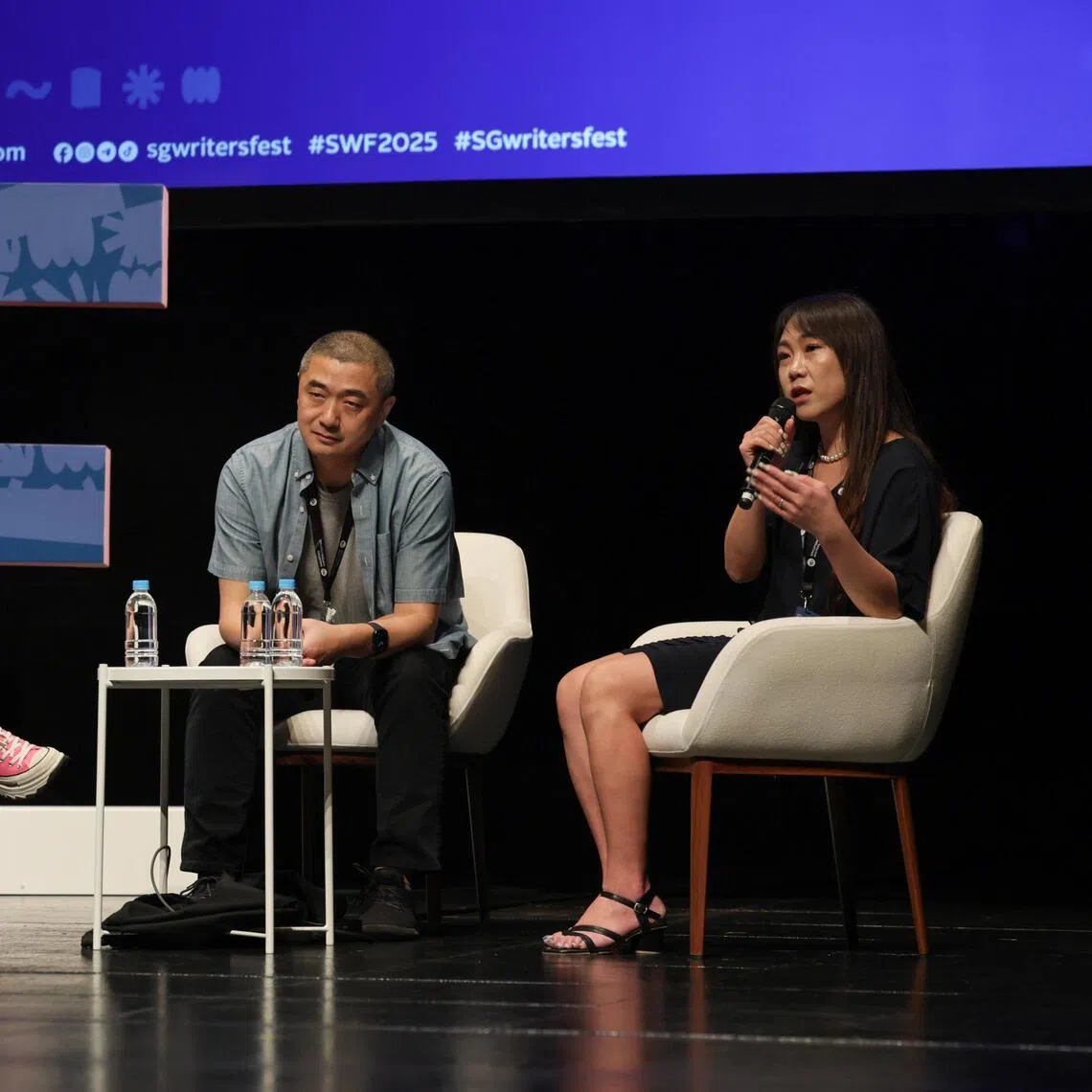 (From left) Writer Felicia Low-Jimenez moderated a conversation between science-fiction writers Ken Liu and Hao Jingfang at the Singapore Writers Festival on Nov 9. 