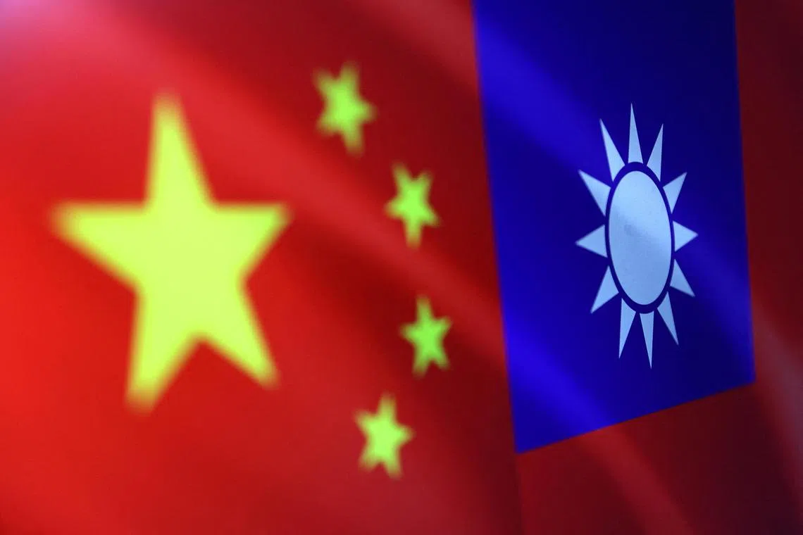 Chinese and Taiwanese flags are seen in this illustration.
