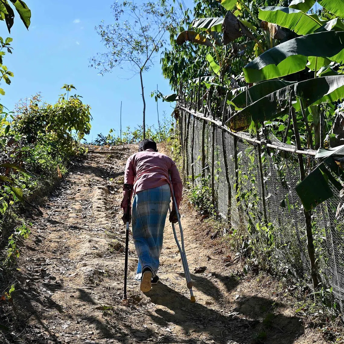 Mr Ali Hossain lost his leg to a landmine while collecting firewood. 