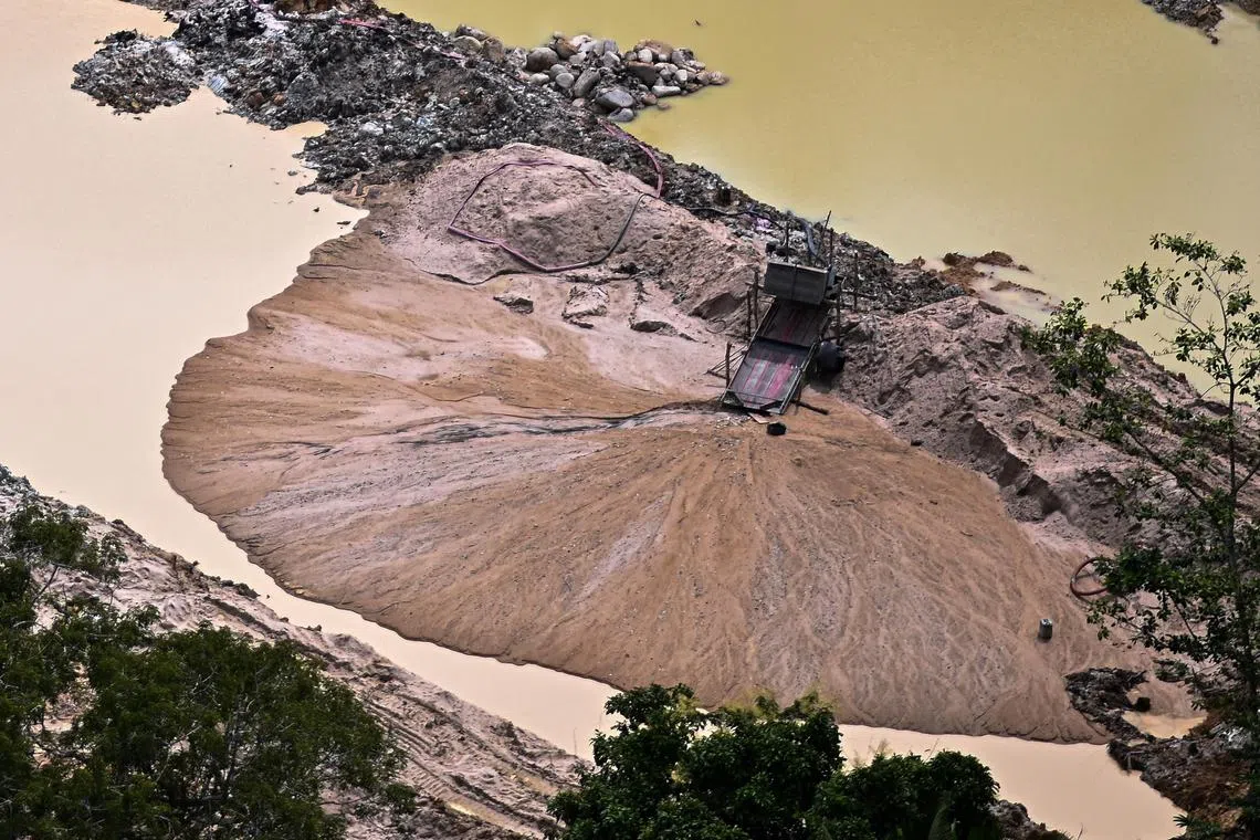 An illegal mining site is seen during an operation by Brazilian authorities against the advance of deforestation and illegal mining in the Itaituba , Brazil, Feb 15, 2023. It is one of the areas of the jungle most affected by deforestation. 