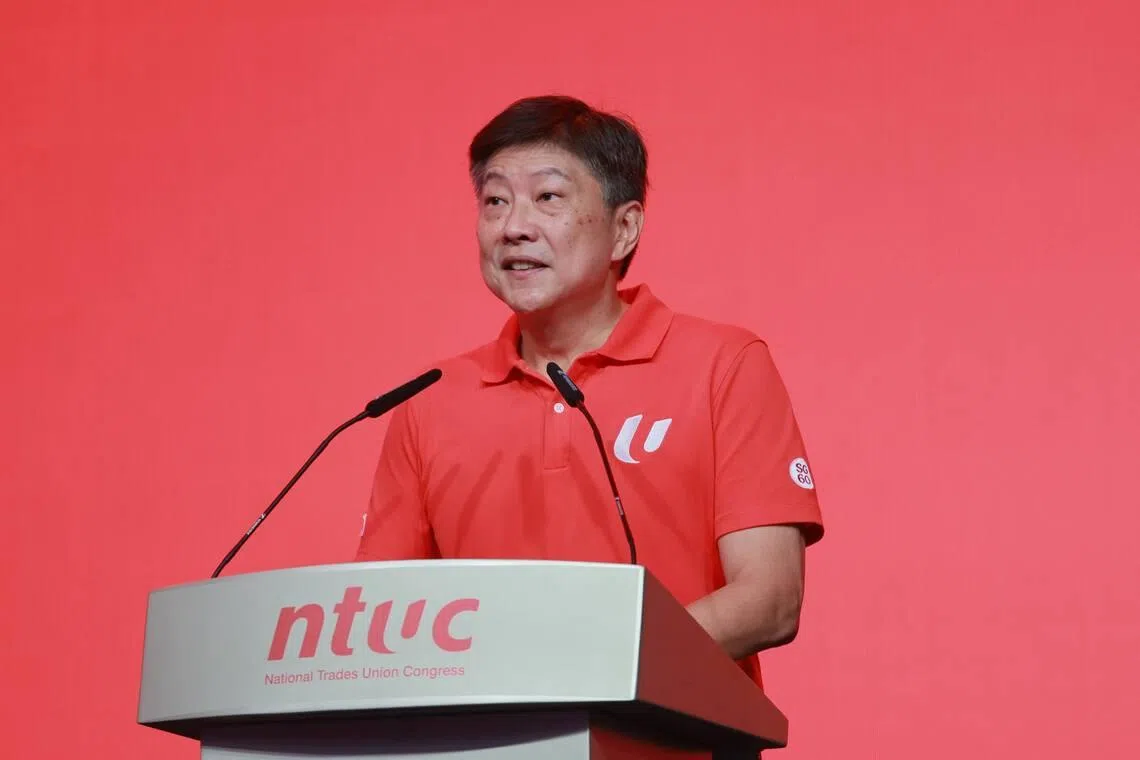 NTUC secretary-general Ng Chee Meng speaking at the May Day Rally at Downtown East on May 1.