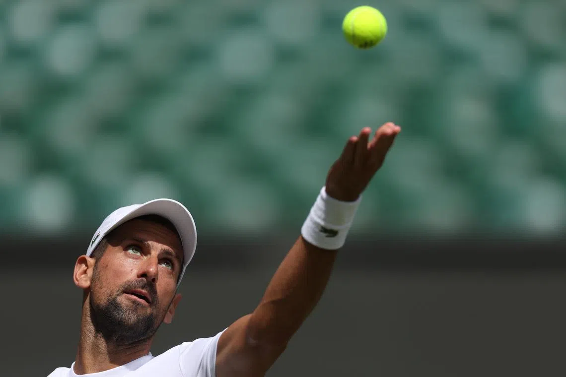Djokovic taking part in a practice session on Centre Court, on June 27, ahead of the Wimbledon tennis tournament in Britain.
