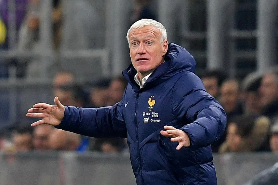 FILE PHOTO: Soccer Football - Nations League - Group Stage - Italy v France - San Siro, Milan, Italy - November 17, 2024 France coach Didier Deschamps reacts REUTERS/Jennifer Lorenzini/File Photo