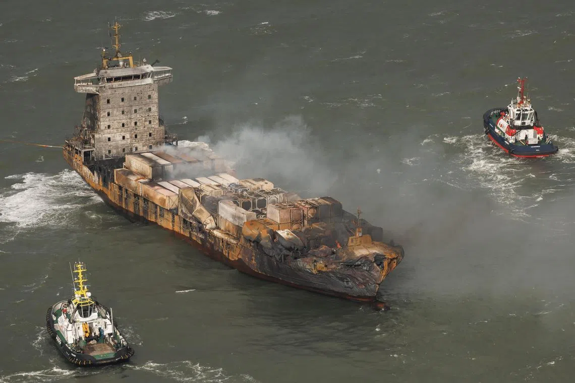 Smoke billowing from the MV Solong cargo ship in the North Sea off Britain, after it collided with a tanker carrying jet fuel on March 10.