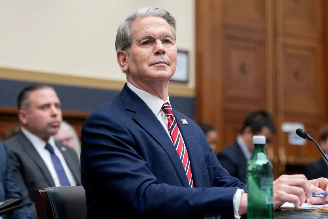 FILE PHOTO: U.S. Treasury Secretary Scott Bessent testifies before a House Financial Services Committee hearing entitled \"The Annual Testimony of the Secretary of the Treasury on the State of the International Financial System,\" on Capitol Hill in Washington, D.C., U.S., May 7, 2025. REUTERS/Nathan Howard/File Photo