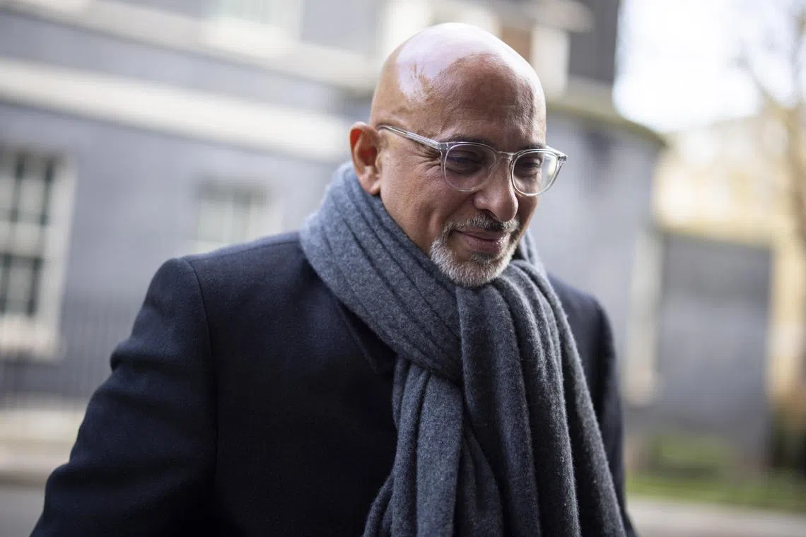 Britain's governing Conservative Party chairman Nadhim Zahawi leaving Downing Street after a meeting. 
