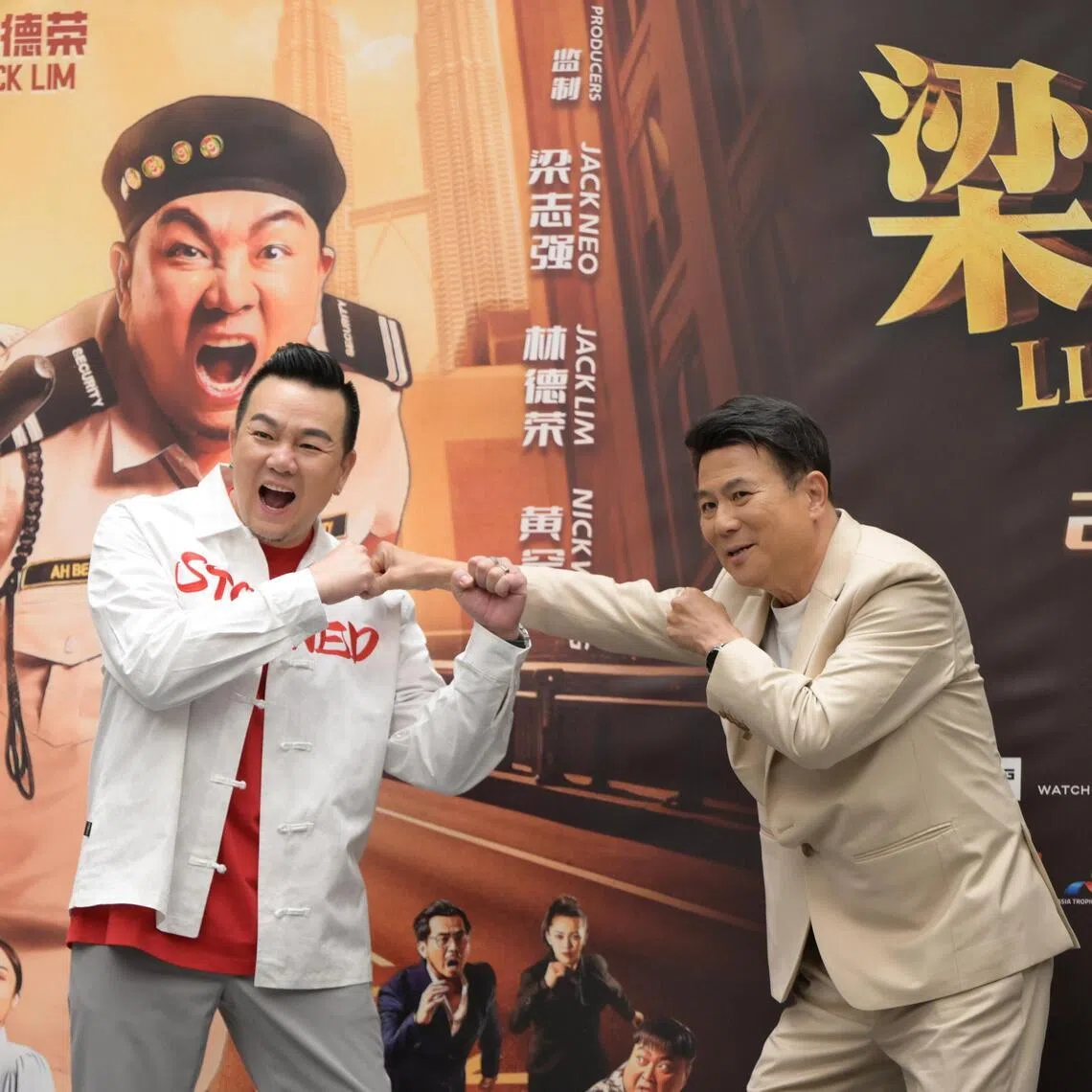 Jack Lim and Jack Neo at a press conference for CNY movie, Liang Po Po Vs Ah Beng on Feb 11, 2026.