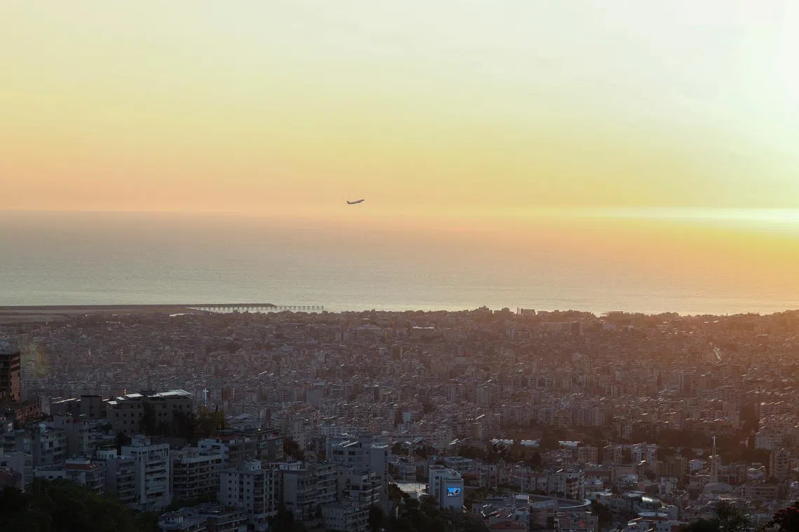 FILE PHOTO: An airplane takes off from Beirut airport as pictured from Baabda, Lebanon July 11, 2023. REUTERS/Emilie Madi/File Photo