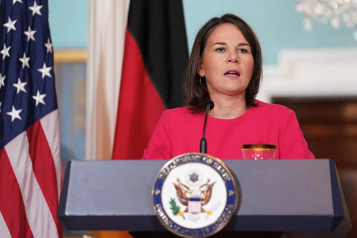 German Foreign Minister Annalena Baerbock speaks during a joint press conference with U.S. Secretary of State Antony after their meeting at the State Department in Washington, U.S., September 15, 2023.  REUTERS/Kevin Lamarque/File Photo