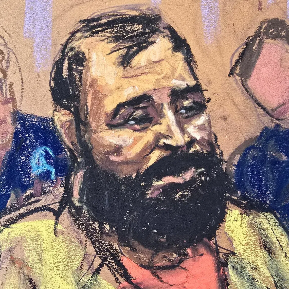 Mohammad Baqer Saad Dawood Al-Saadi, an Iraqi man accused of helping Iran-backed militia's plans for attacks in the US and Europe, attending his arraignment in Manhattan federal court in New York City.