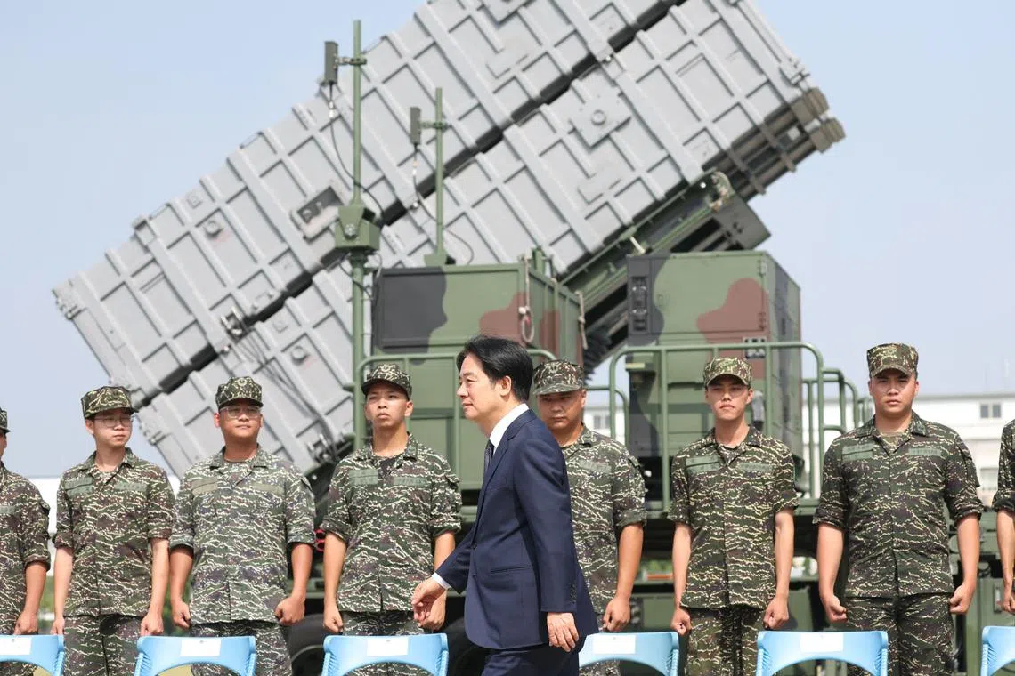 Taiwanese President Lai Ching-te at a naval base following a Chinese military drills earlier in the week in Taoyuan, on Oct 18.