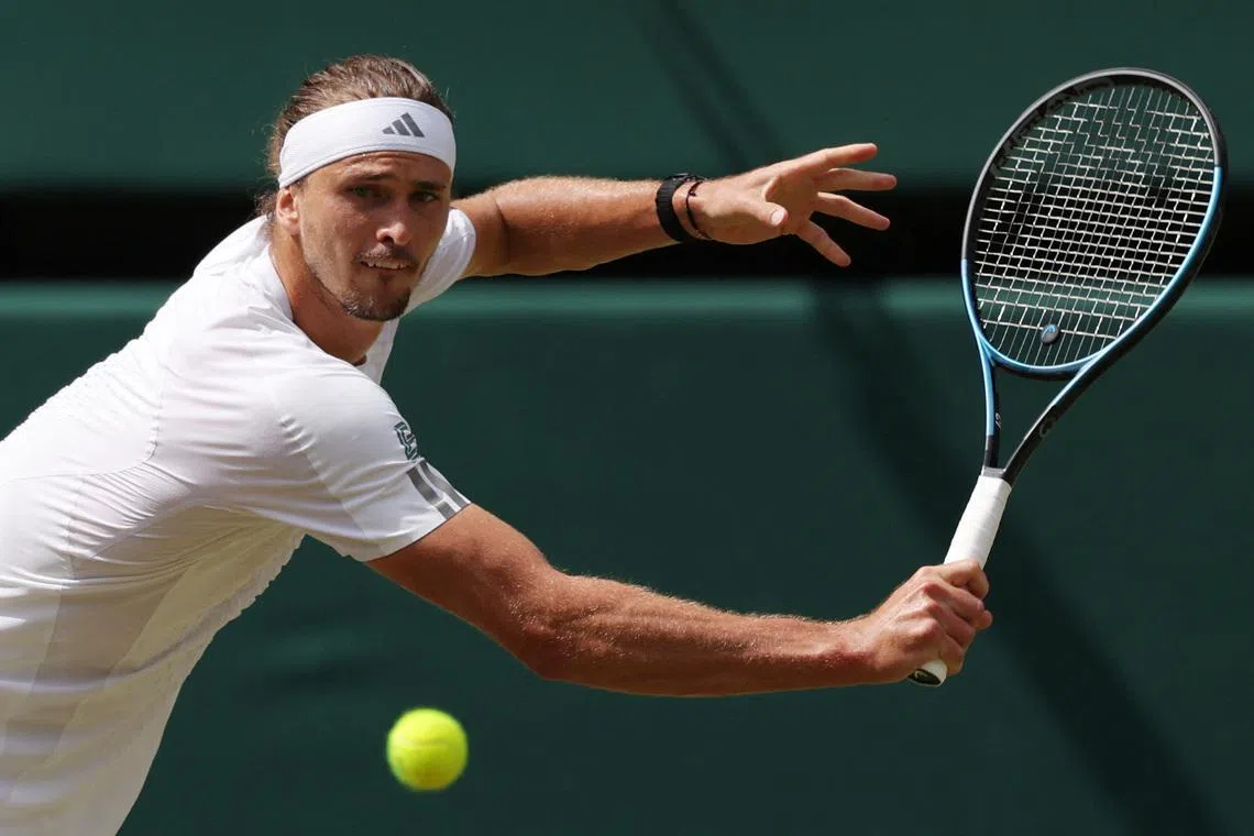 Tennis - Wimbledon - All England Lawn Tennis and Croquet Club, London, Britain - July 10, 2026 Germany's Alexander Zverev in action during his semi final match against Britain's Arthur Fery REUTERS/Marko Djurica