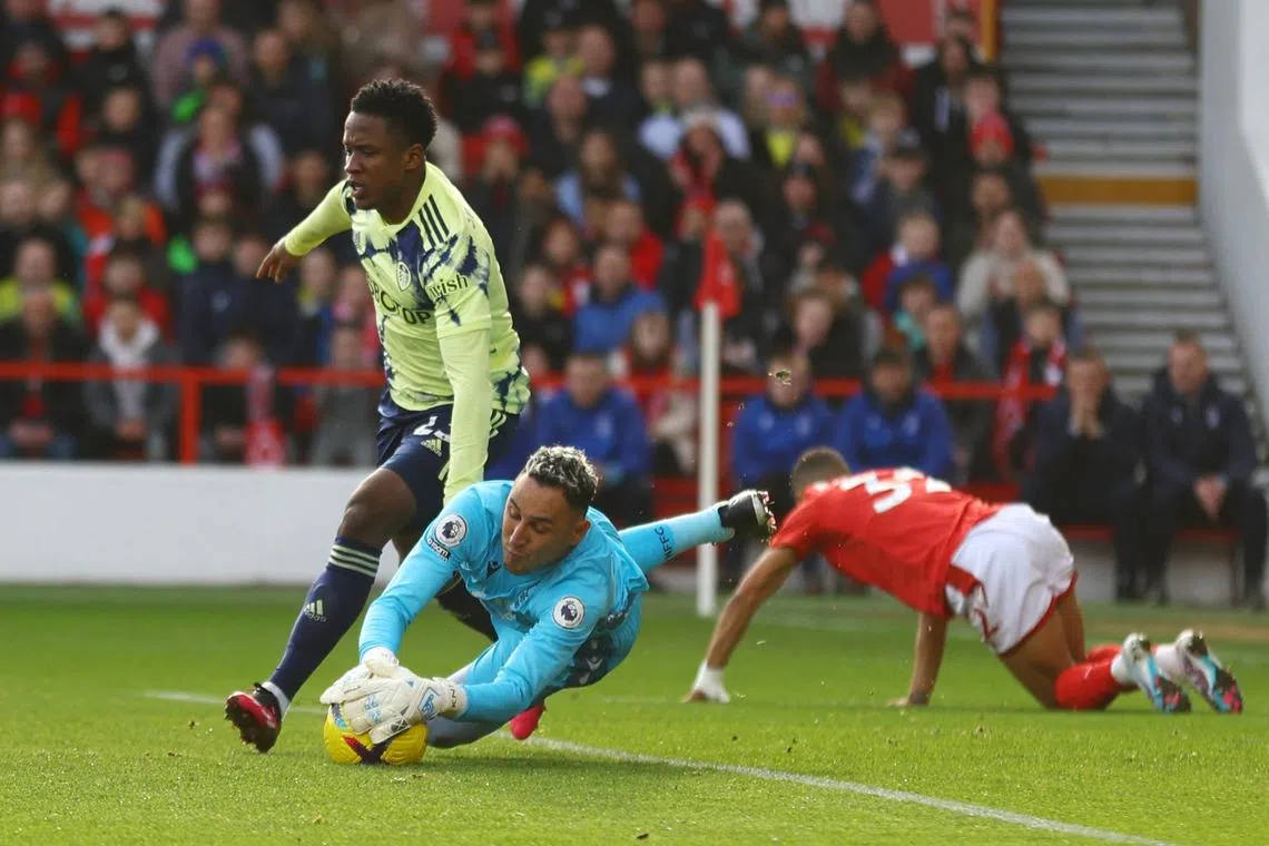 Nottingham Forest keeper Keylor Navas pulled off a string of superb reflex saves to deny a Leeds side who dominated possession.