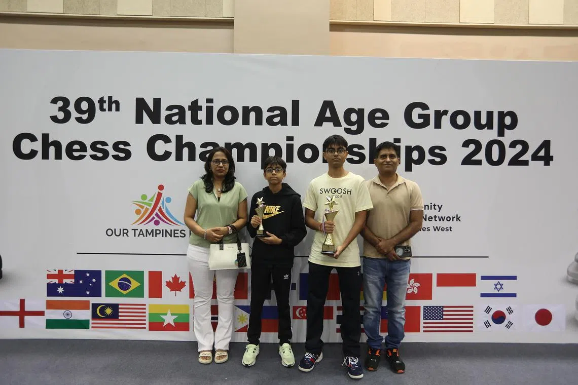 Chess is a family affair for the Kapoors. (From left) Shomita, Tanush, Satvik and Rishi Kapoor pictured at the 2024 National Age Group Chess Championships on Nov 28.


