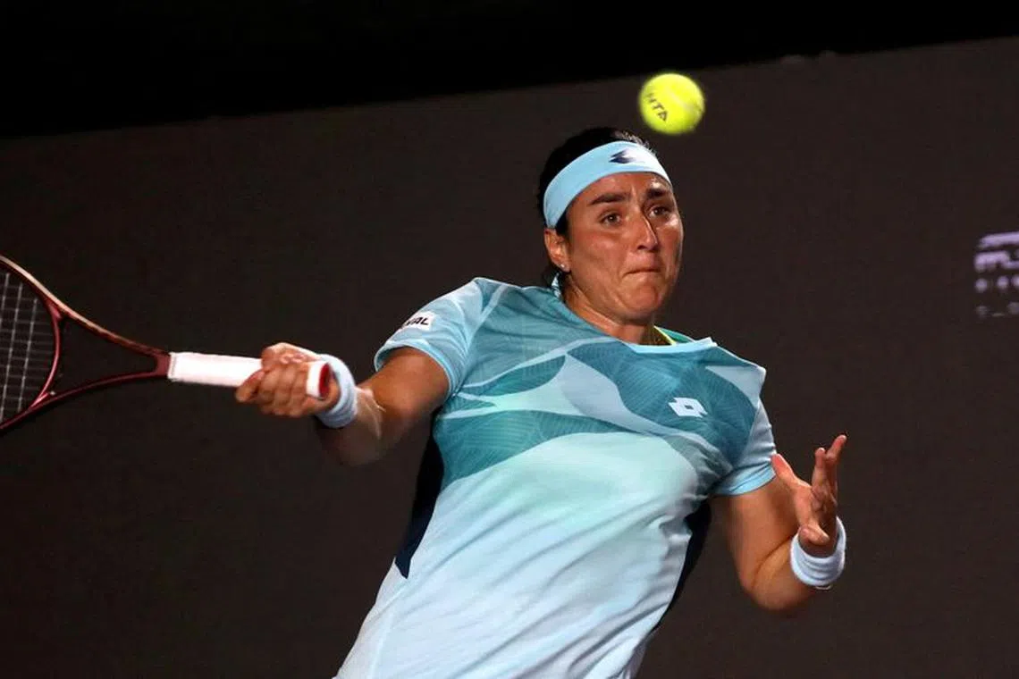 FILE PHOTO: Tennis - WTA Finals - Cancun, Mexico - November 3, 2023 Tunisia's Ons Jabeur in action during her group stage match against Poland's Iga Swiatek REUTERS/Henry Romero/File Photo