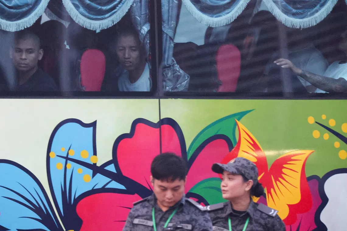 Myanmar nationals due to be repatriated from Malaysia sit inside a bus at Lumut, Malaysia, September 29, 2026. REUTERS/Hasnoor Hussain     TPX IMAGES OF THE DAY