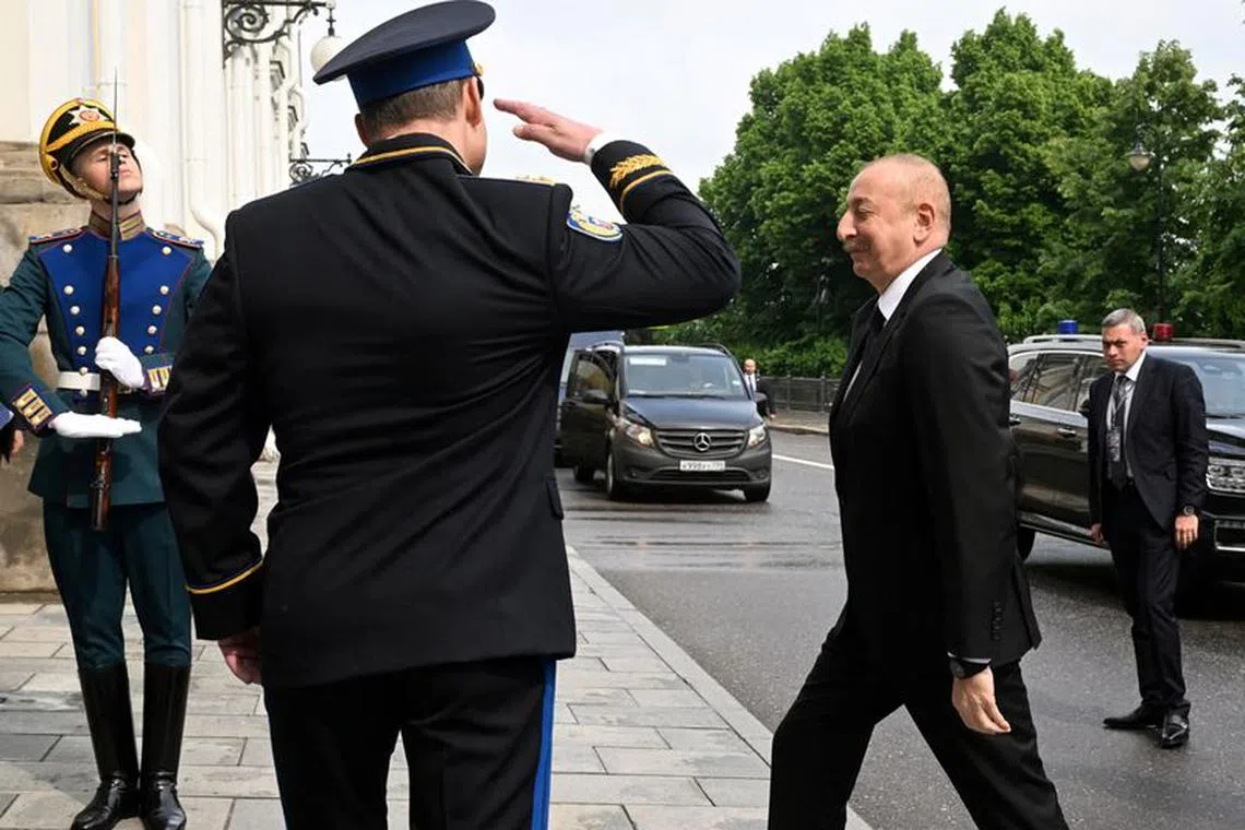 FILE PHOTO: Azerbaijan&#039;s President Ilham Aliyev arrives for a meeting of the Supreme Eurasian Economic Council in Moscow, Russia May 25, 2023. Sputnik/Ilya Pitalev/Kremlin via REUTERS/File Photo