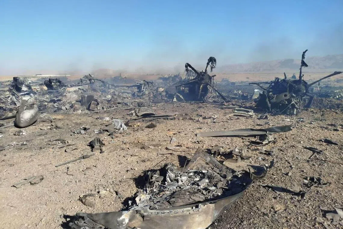 This handout photo provided by Iran's Revolutionary Guard Corps official website Sepah News on April 5, 2026 reportedly shows the wreckage and remains of targeted and crashed aircraft in central Iran.
