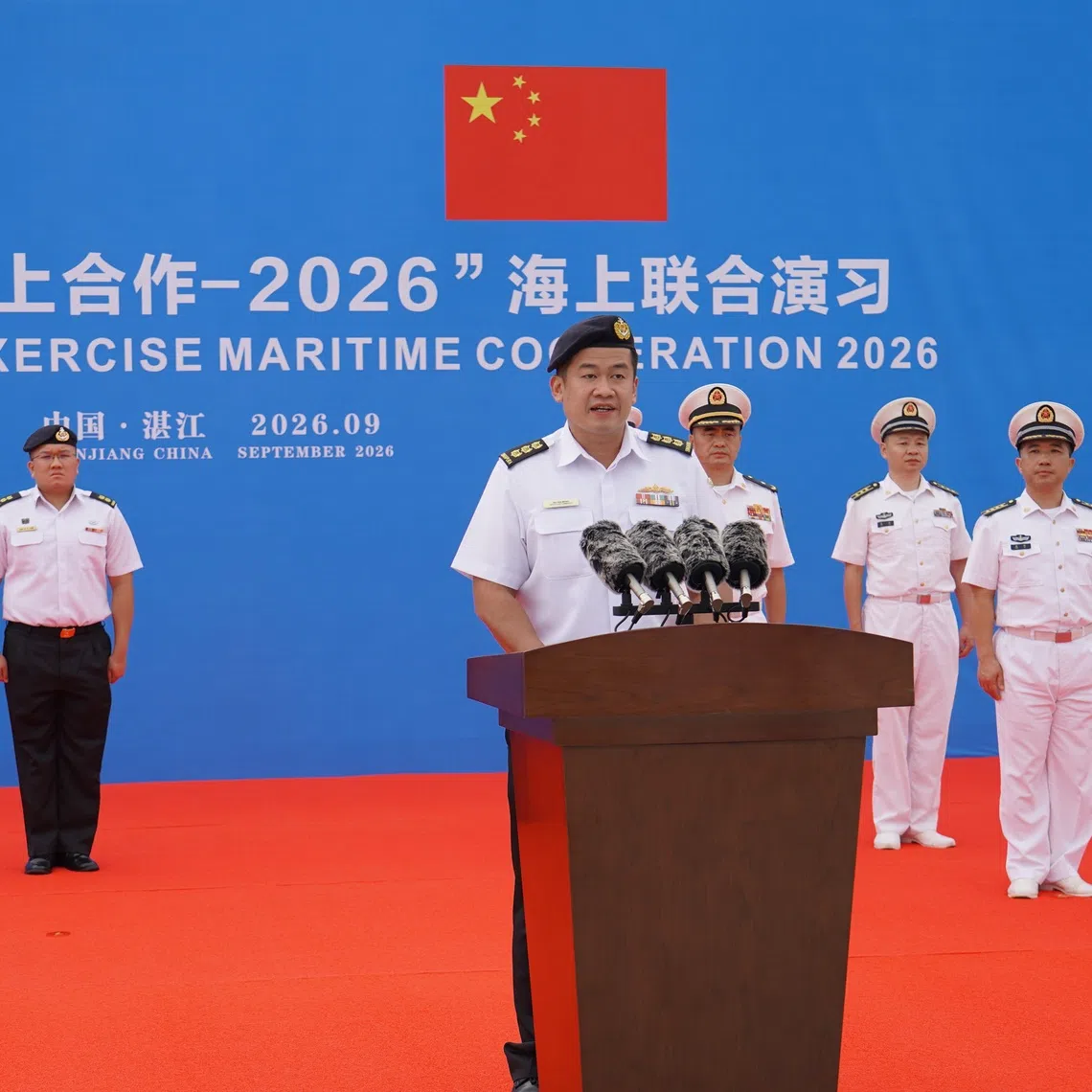 The Singapore navy’s deputy fleet commander, Colonel Ng Yen Meng, at the opening ceremony of the Sept 5-9 exercise.