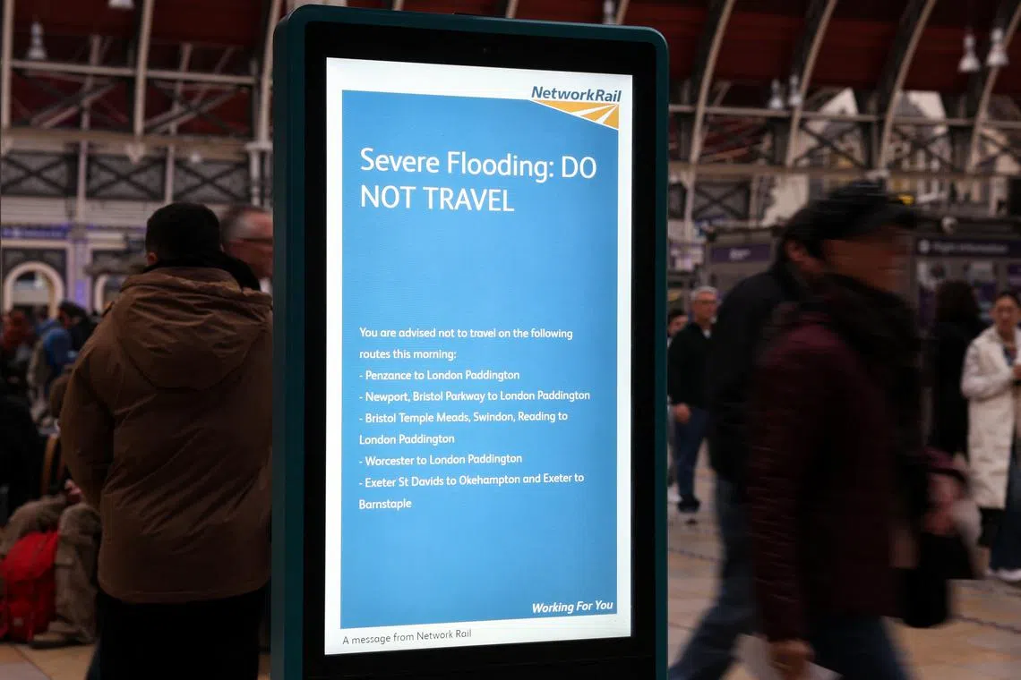 Trains from London to the southwest were cancelled and rail services in central England were severely disrupted.