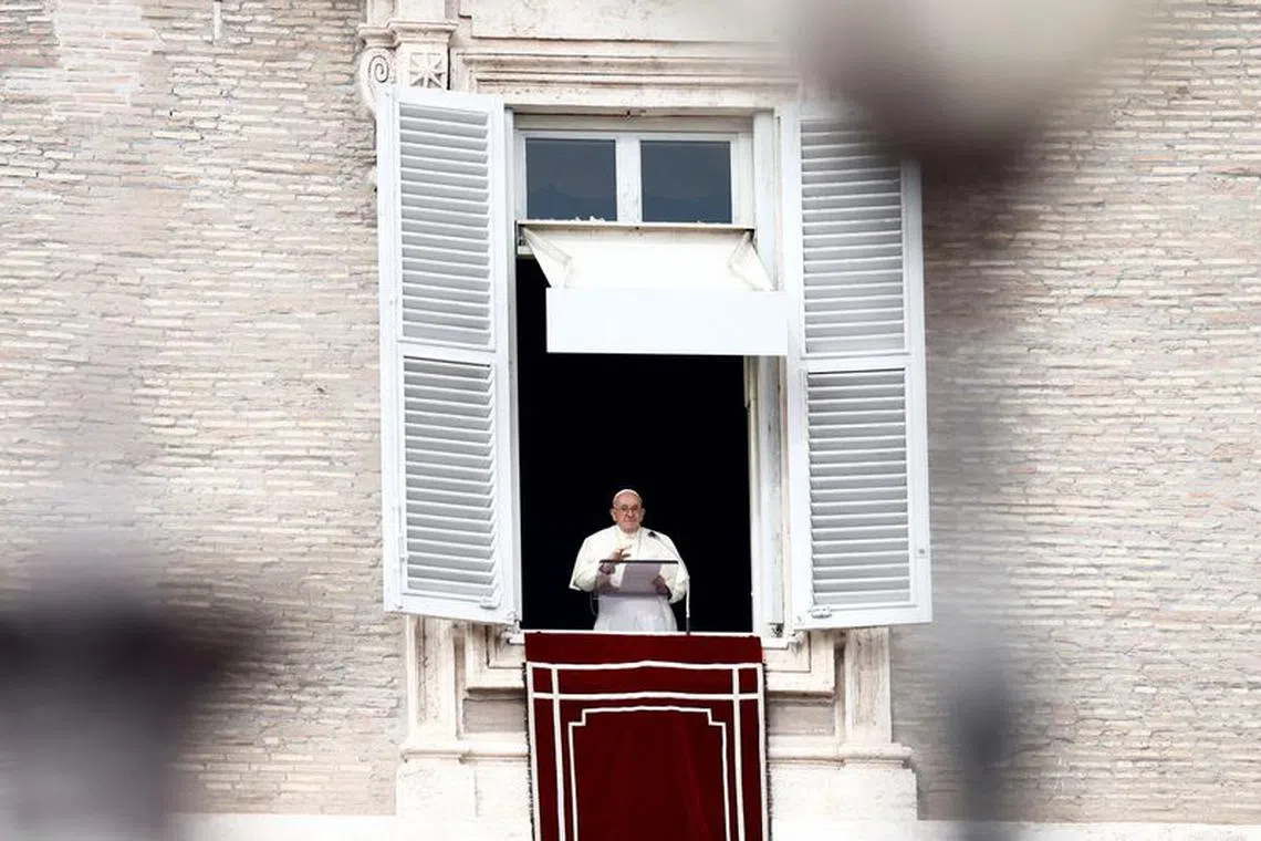 Pope Francis leads the Angelus prayer on the World Day of the Poor, in Saint Peter's Square at the Vatican, November 19, 2023. REUTERS/Yara Nardi