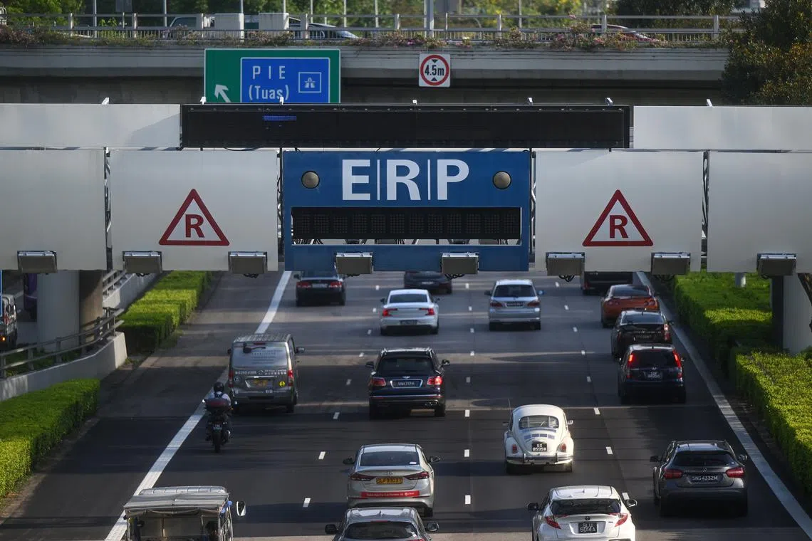 Electronic Road Pricing (ERP) rates at five locations will fall by $1 during the June school holiday period.