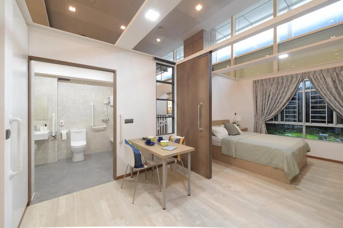 The show-flat for Community Care Apartments at HDB Hub. The units come bundled with services and activities to support seniors as they age.