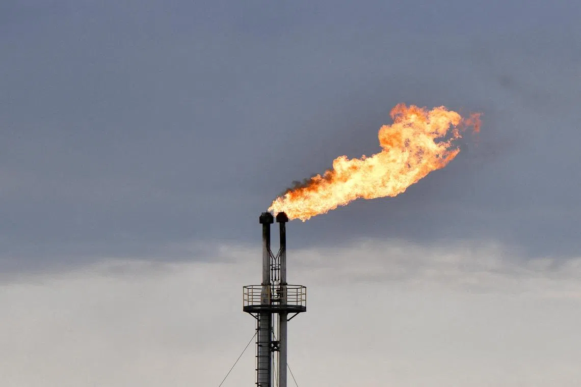 A view shows a flare stack at Rosneft's oil stabilisation facility outside the town of Neftegorsk in the Samara Region, Russia, on Sept 6, 2022. 