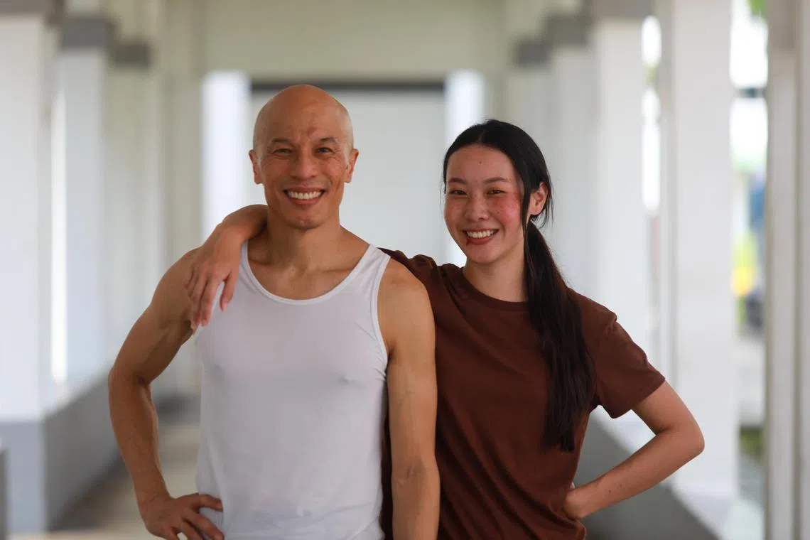 ST20230414_202390357976/jalim14/Ryan Chiong
Father-daughter actors Lim Yu Beng (left) and Lim Shi-An (right) on the set of their new Mediacorp sci-fi series, Alienated, on April 14, 2023.