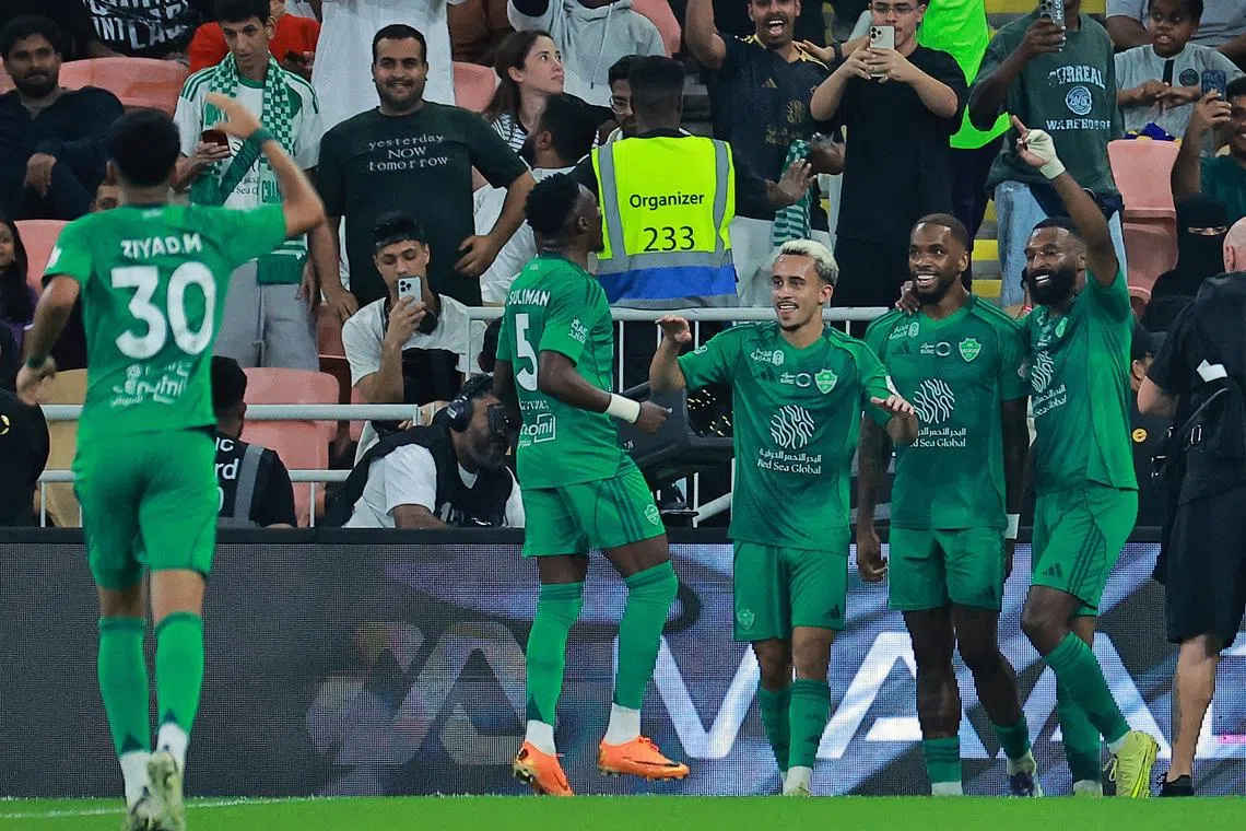 Soccer Football - Saudi Pro League - Al Ahli v Al Nassr - King Abdullah Sports City, Jeddah, Saudi Arabia - January 2, 2026 Al Ahli's Ivan Toney celebrates scoring their second goal with teammates REUTERS/Stringer