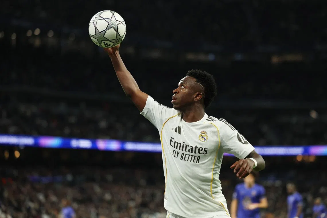 Soccer Football - UEFA Champions League - Real Madrid v AS Monaco - Santiago Bernabeu, Madrid, Spain - January 20, 2026 Real Madrid's Vinicius Junior reacts REUTERS/Violeta Santos Moura