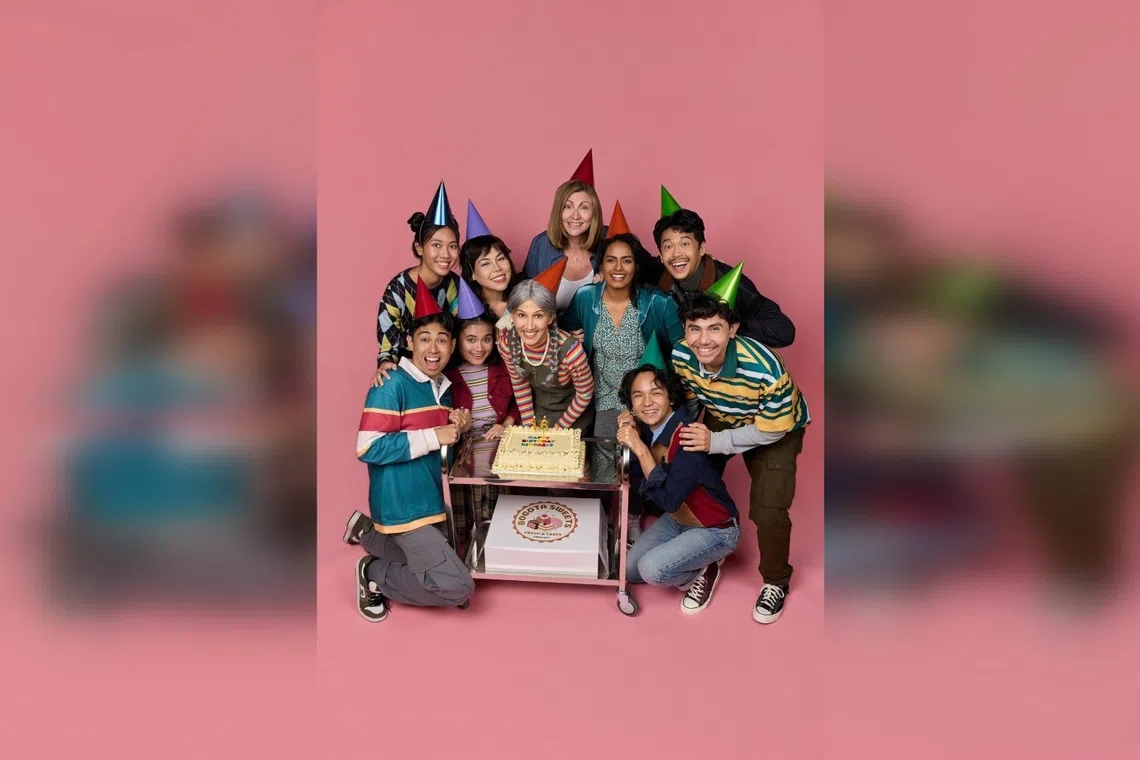 Director Tracie Pang (back row, centre) with the cast of Kimberly Akimbo, including visiting Filipino actress Menchu Launchegco-Yulo (front row, centre). 