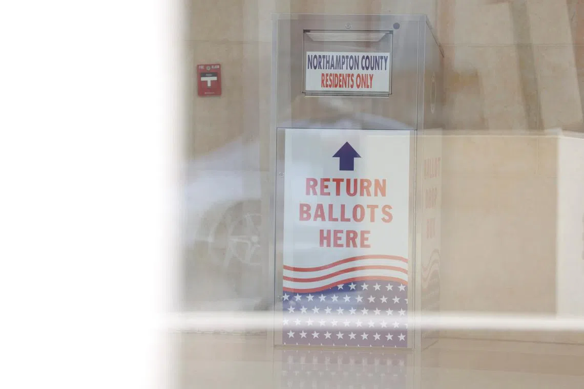 FILE PHOTO: A ballot drop box is seen at the Northampton County Courthouse on Election Day in Easton, Pennsylvania, U.S., November 3, 2020. REUTERS/Rachel Wisniewski/File Photo