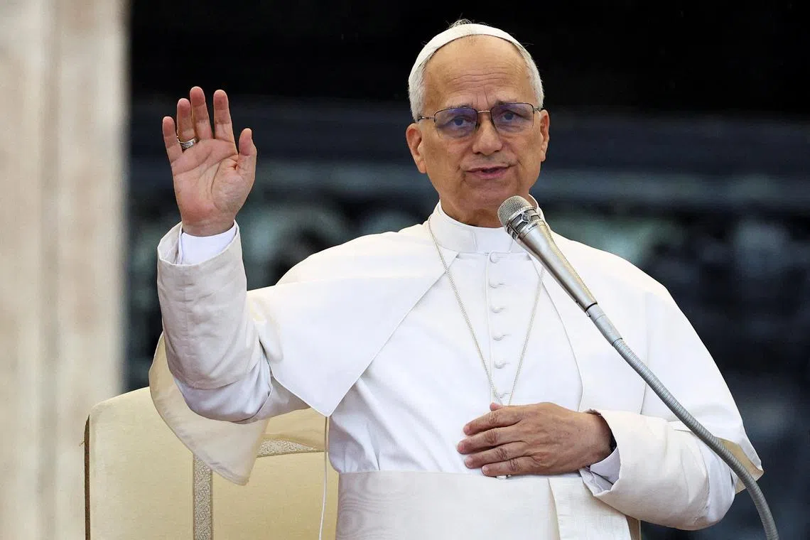 FILE PHOTO: Pope Leo XIV blesses people as he holds a general audience in St. Peter's Square at the Vatican, September 10, 2025. REUTERS/Guglielmo Mangiapane/File Photo