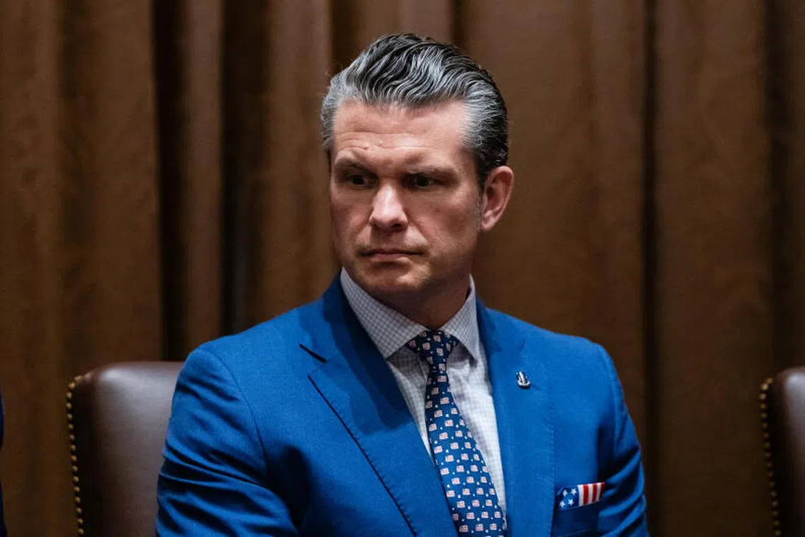 Secretary of Defense Pete Hegseth in the Cabinet Room at the White House in Washington on Thursday, April 10, 2025. When military leaders from roughly 50 nations meet in Brussels on Friday to discuss aid shipments to Kyiv, Hegseth will be noticeably absent. (Eric Lee/The New York Times)— EMBARGO: NO ELECTRONIC DISTRIBUTION, WEB POSTING OR STREET SALES BEFORE 12:01 A.M. ET ON FRIDAY, APRIL 11, 2025. NO EXCEPTIONS FOR ANY REASONS —
