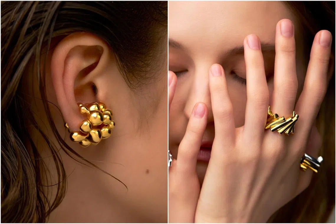 Thing In Itself’s Complex Blob Ear Cuff (left) and rings (right). 