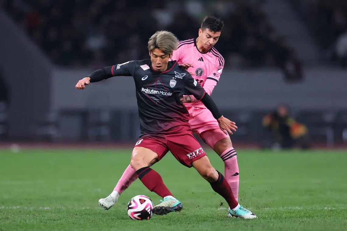 FILE PHOTO: Feb 7, 2024; Tokyo, Japan; Vissel Kobe forward Yuya Osako (10) shields the ball from Inter Miami CF midfielder Tomas Aviles (6) during the second half at Japan National Stadium. Mandatory Credit: Naoki Nishimura-USA TODAY Sports/File Photo