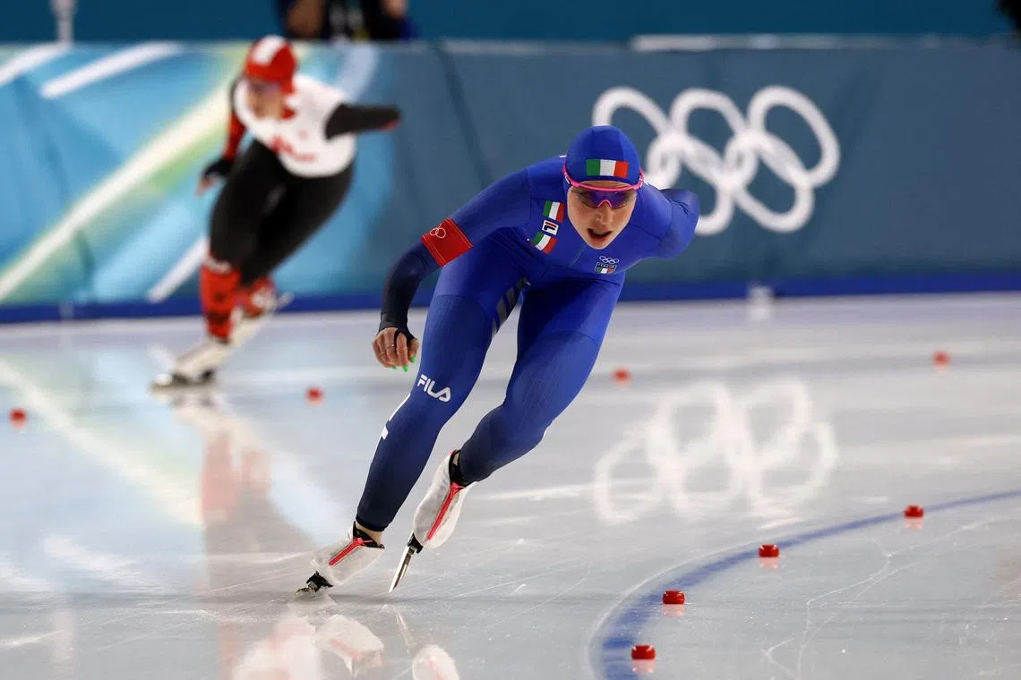 Italy's Francesca Lollobrigida in action during the women’s 3,000 metres speed skating on Feb 7.