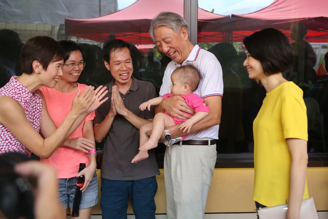 Minister for Manpower Josephine Teo (far left) and Senior Minister Teo Chee Hean at Safra Punggol for the My Family Fiesta on Sep 8, 2019.