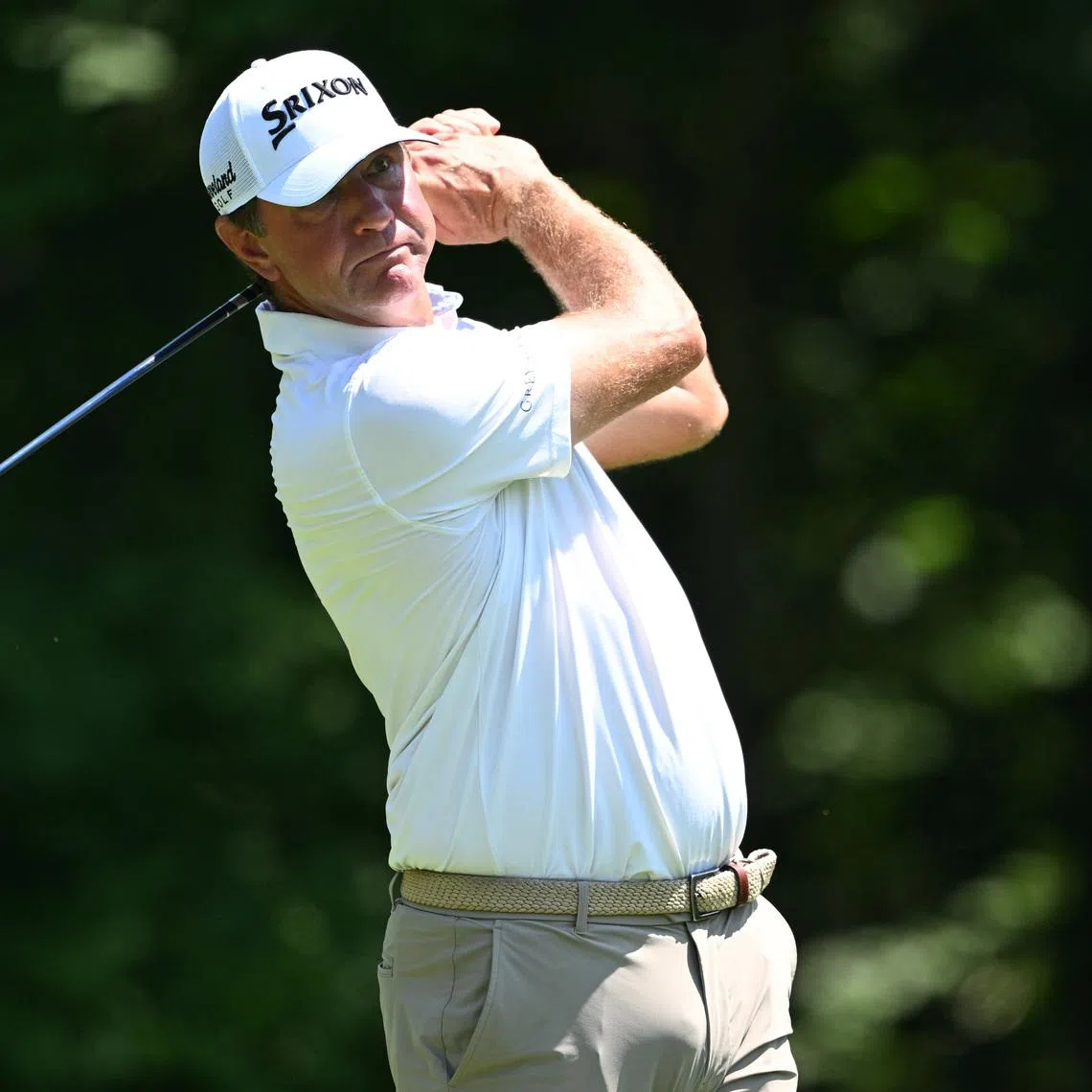 Jul 5, 2026; Silvis, Illinois, USA; Lucas Glover tees off on the 2nd hole during the final round of the John Deere Classic golf tournament. Mandatory Credit: Marc Lebryk-Imagn Images