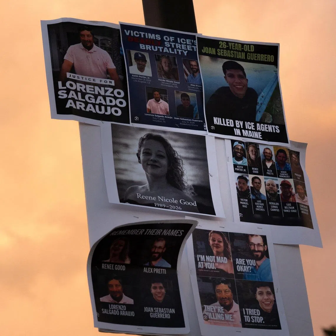 Photographs of Lorenzo Salgado Araujo, Johan Sebastian Guerrero, Renee Good, and Alex Pretti, who were killed by U.S. immigration agents, are displayed during a vigil held by Valerie Araujo and community members with The ReMIX Way outside the Southeast Community Center in Nashville, Tennessee, U.S., July 16, 2026. Nicole Hester/USA TODAY NETWORK via Imagn Images via REUTERS