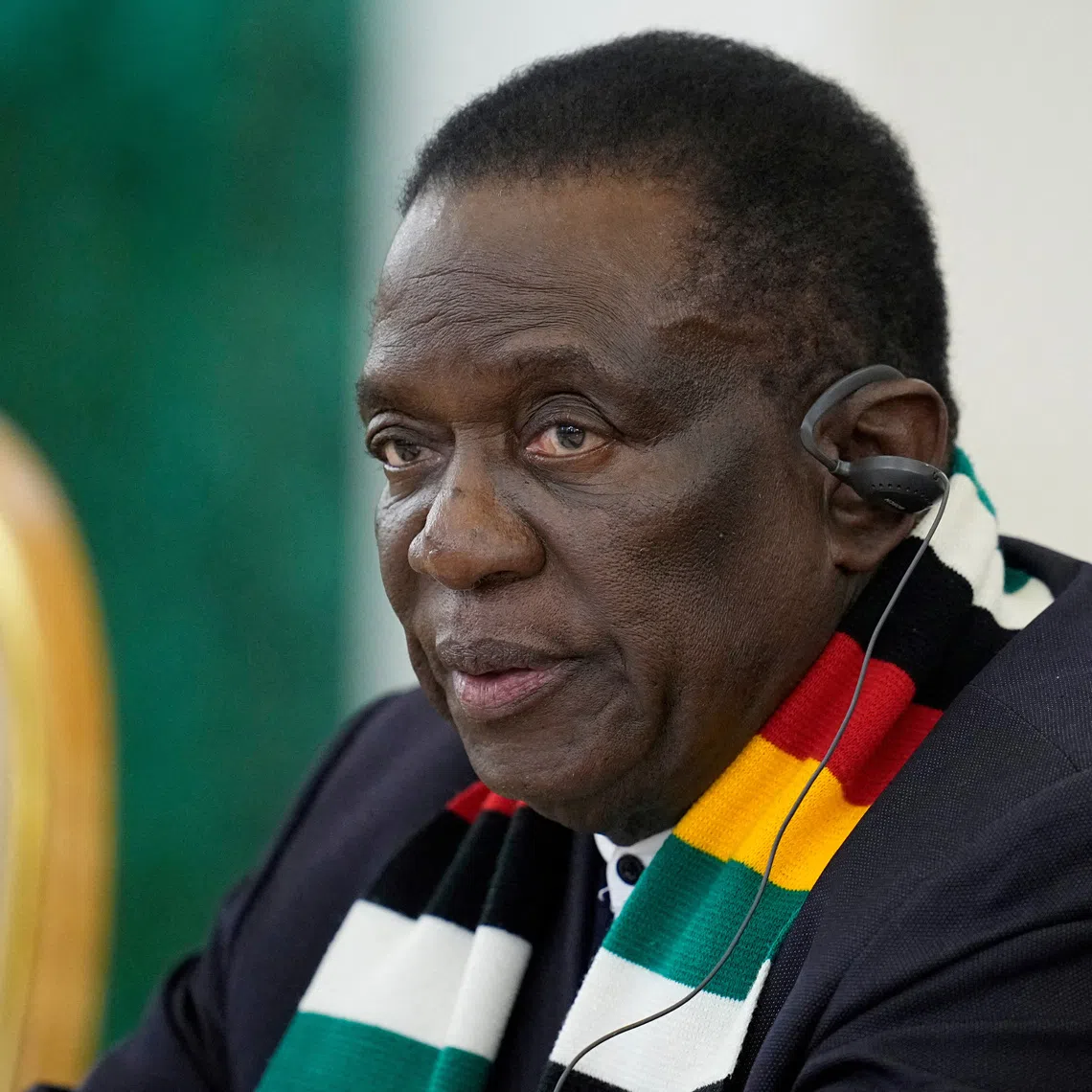 FILE PHOTO: Zimbabwean President Emmerson Mnangagwa attends a meeting with Russian President Vladimir Putin in the Grand Palace at the Kremlin in Moscow, Russia, Saturday, May 10, 2025. Pavel Bednyakov/Pool via REUTERS/File Photo