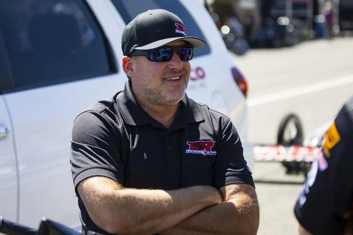 Jul 17, 2022; Morrison, CO, USA; NHRA team owner Tony Stewart during the Mile High Nationals at Bandimere Speedway. Mandatory Credit: Mark J. Rebilas-USA TODAY Sports/File Photo
